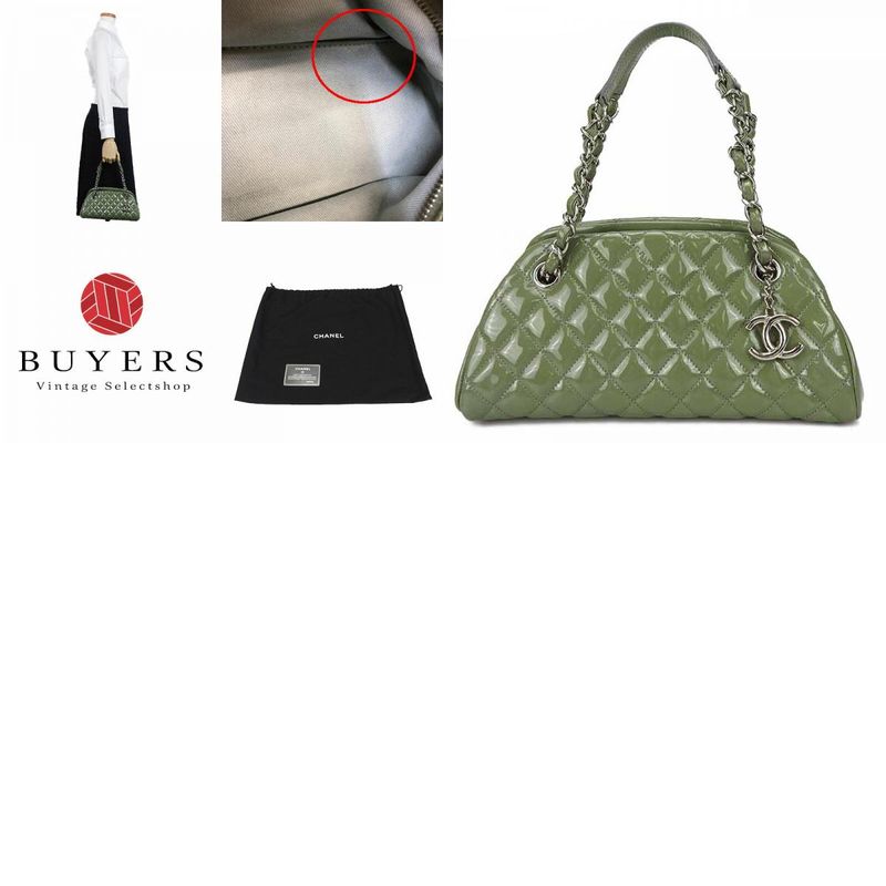 Chanel Handbag Mademoiselle Beau Ring Coco Mark Enamel Green Silver Hardware