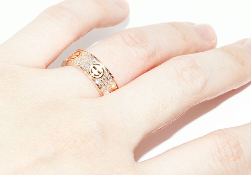 Cartier Ring 18K Pink Gold Full Pavé Diamonds 66P (070ct) Love Ring Width 65mm