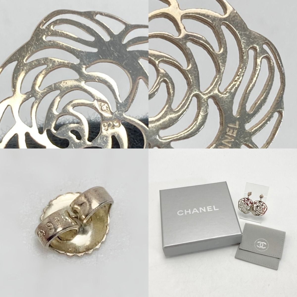 Chanel Camellia Earrings Silver Sv925 Box and Cloth Bag Included
