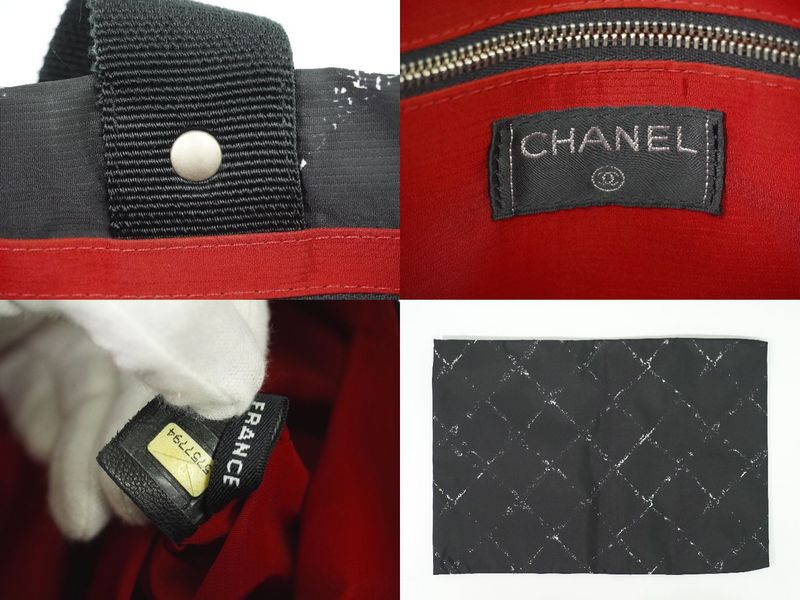 Authentic Chanel New Travel Line Tote Bag Handbag Nylon Black New Travel Line