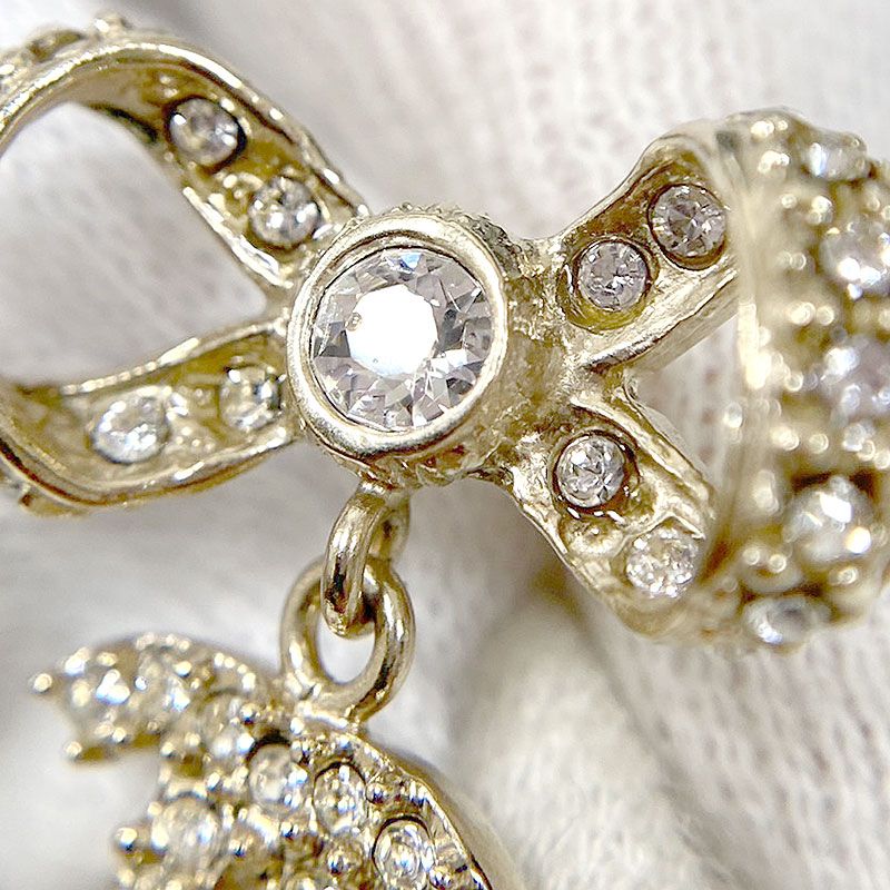 Chanel Ribbon Motif Earrings Coco Mark Rhinestone B14P