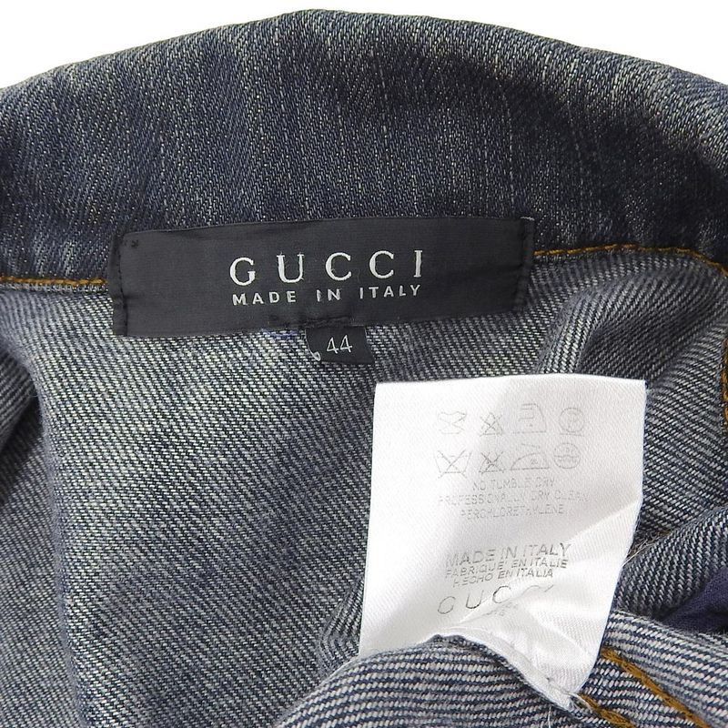 Gucci Western Logo Embroidery Sherry Leather Patch Denim Jacket Damaged 44 S