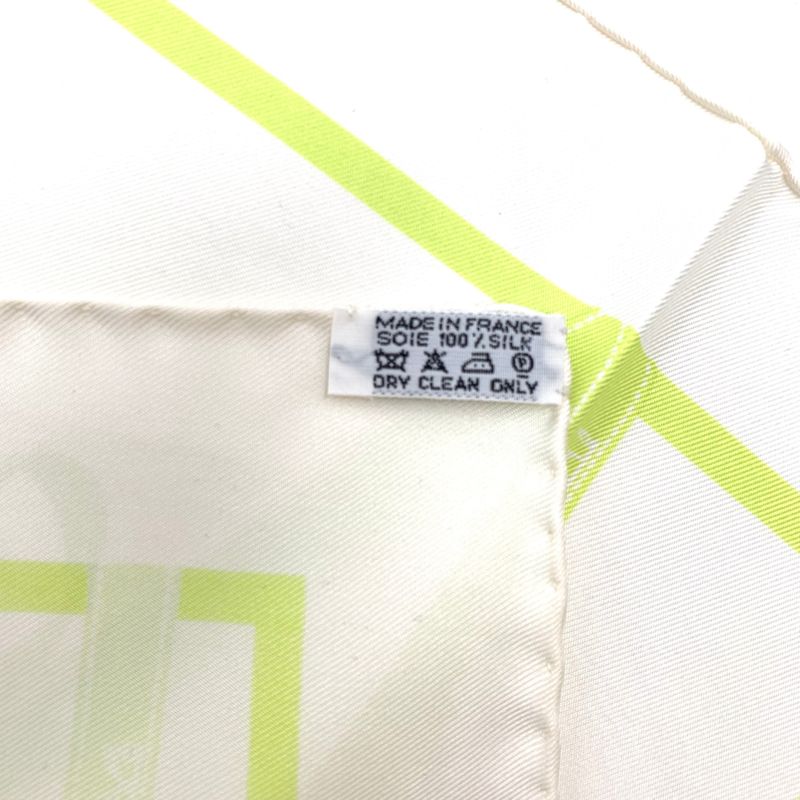 Hermes Scarf Carre 45 Borduc Green White 100% Silk