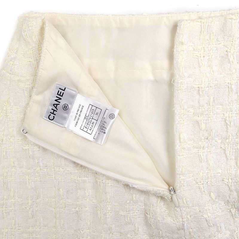 Chanel 2005c Cotton Viscose Tweed Tight Skirt P24927v15453 Ivory 36