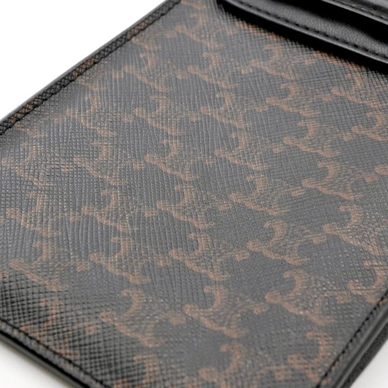 Celine Leather Canvas Triomphe Phone Case Black