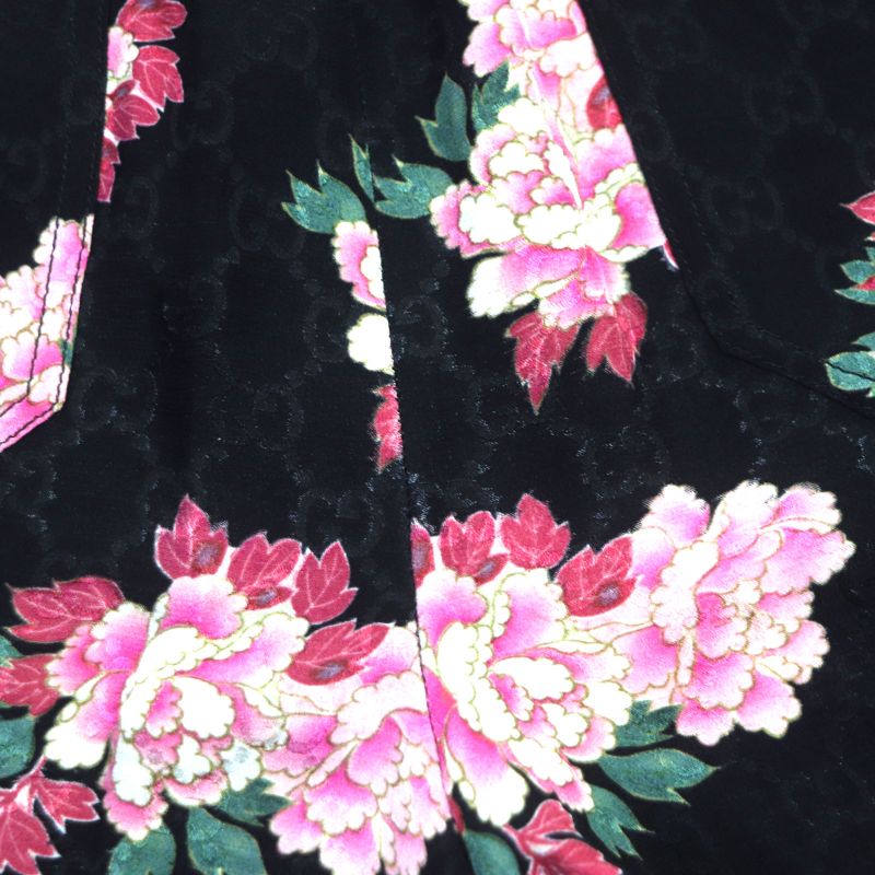 Gucci 624399 100% Silk GG Pattern Floral Shorts Black Pink 44 Made In Italy