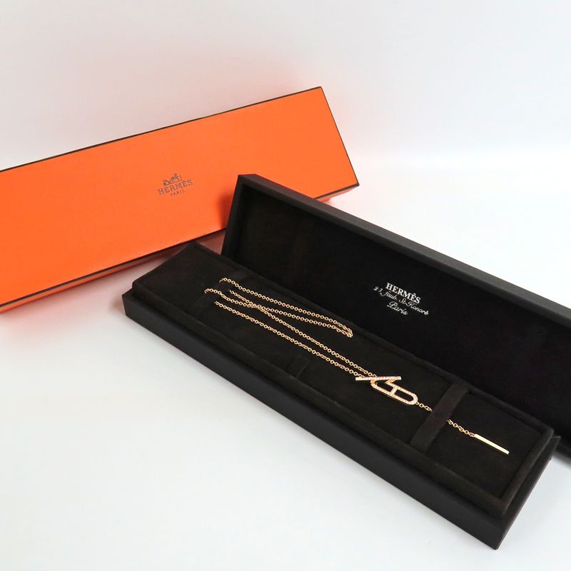 Hermes Necklace Eva-chaine D'ancre Lariat H118341b Rose Gold Diamond