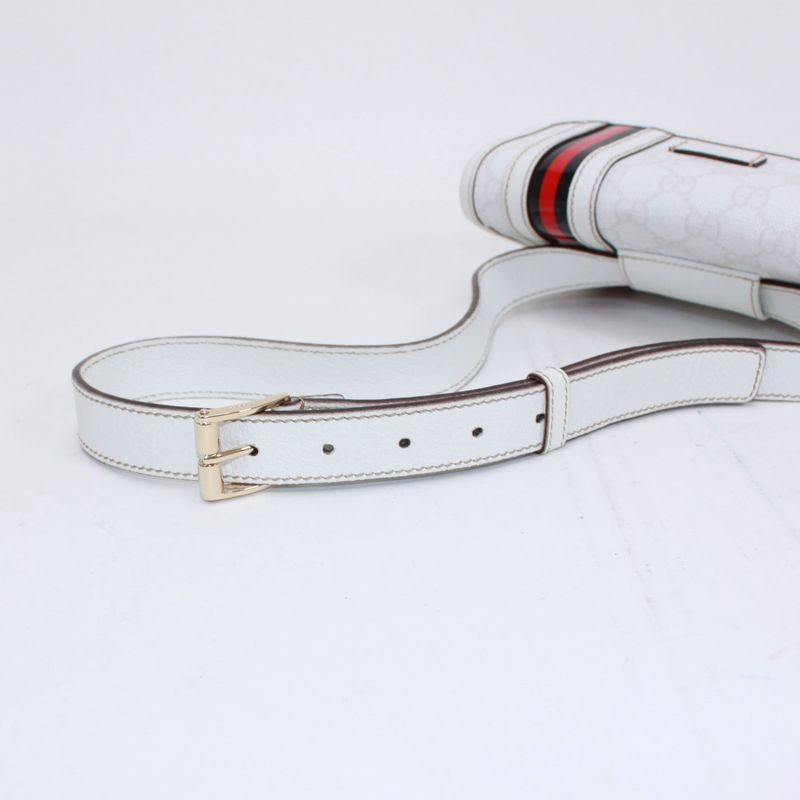 Gucci Sherry Line Waist Bag Leather X PVC White Body Bag Gold 152597