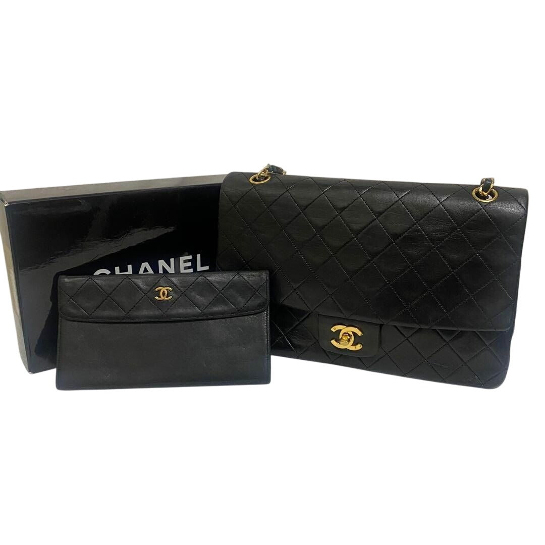CHANEL Classic Vintage Timeless Lambskin Single Flap Bag Chain Black