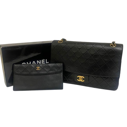 CHANEL Classic Vintage Timeless Lambskin Single Flap Bag Chain Black