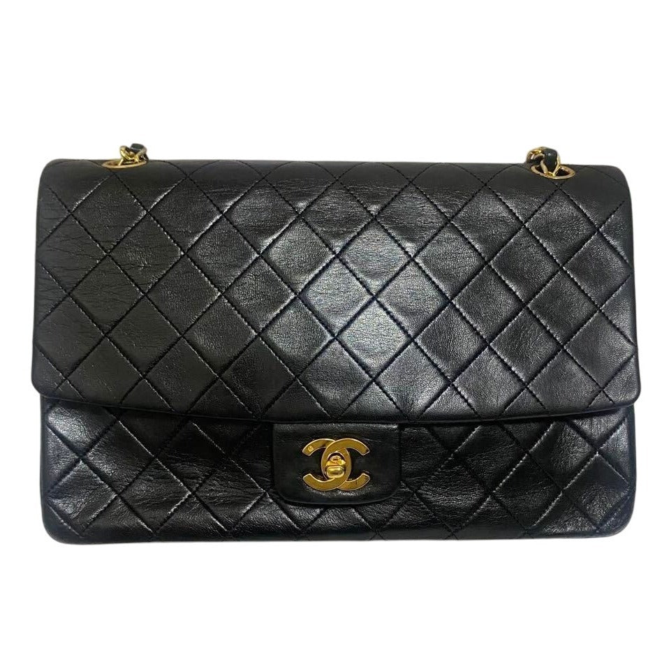 CHANEL Classic Vintage Timeless Lambskin Single Flap Bag Chain Black