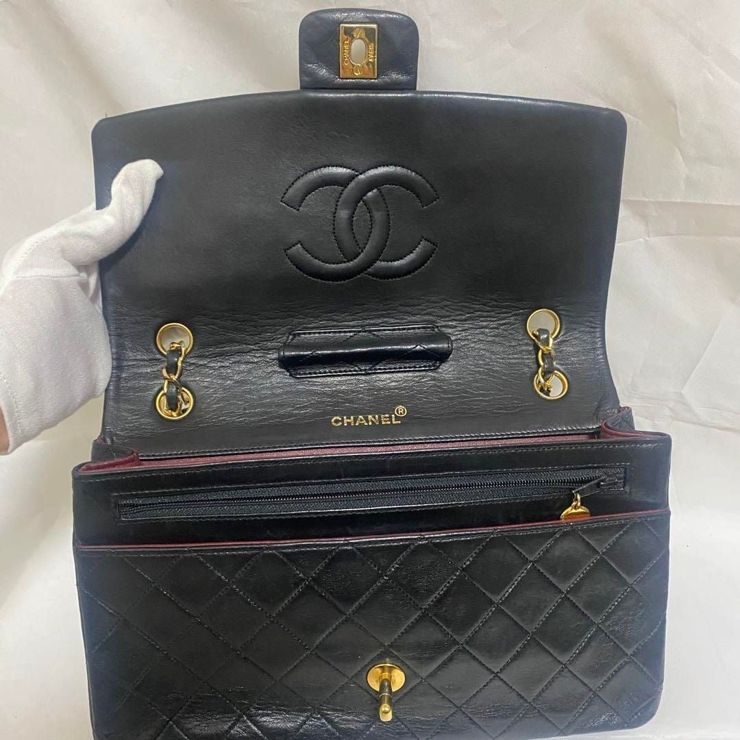 CHANEL Classic Vintage Timeless Lambskin Single Flap Bag Chain Black