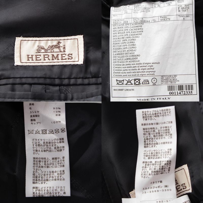 Hermes Wool Cashmere Herringbone Chester Coat Outerwear Navy 48