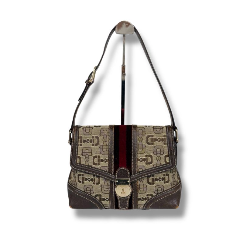 Gucci One Shoulder Bag Horsebit Sherry Line Brown Tricolor