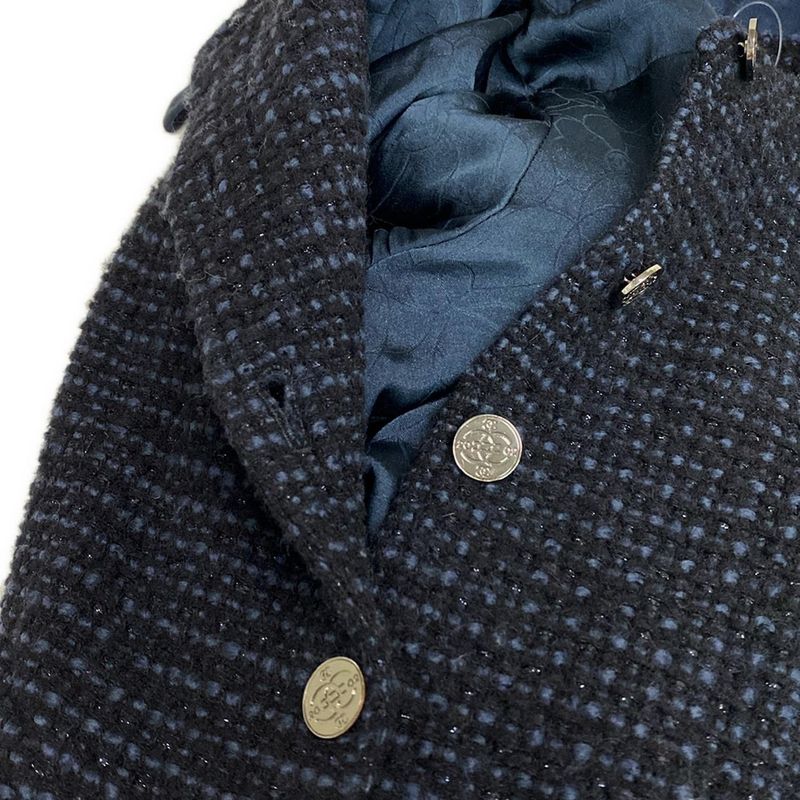 Chanel Jacket Size 42 L Women's P19831 Black And Navy Lame / Long Sleeves /