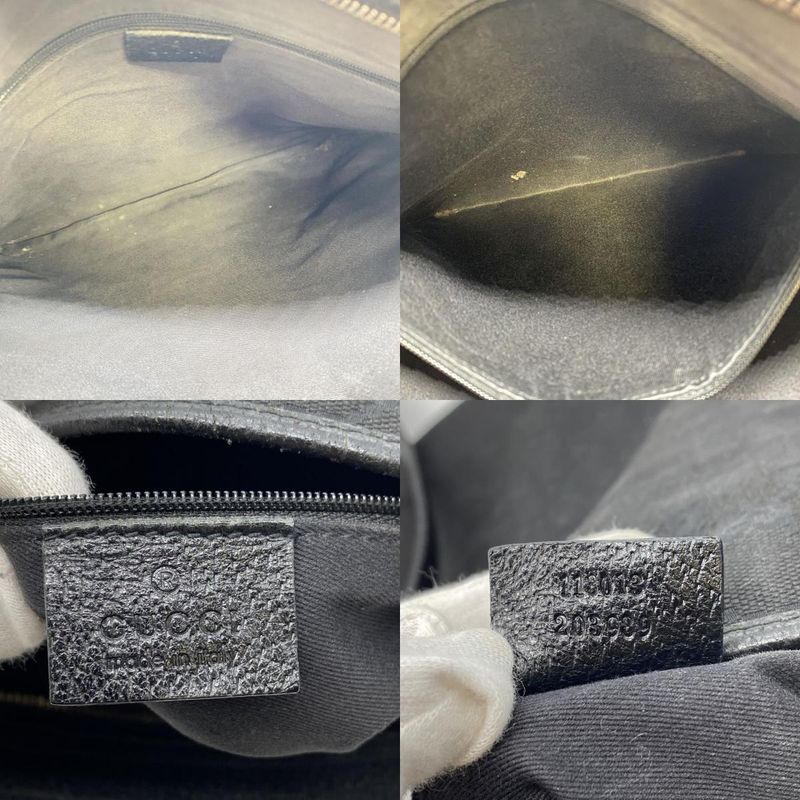 Gucci 113013 GG Canvas Shoulder Bag Leather Black Ladies Men Vintage Fashion