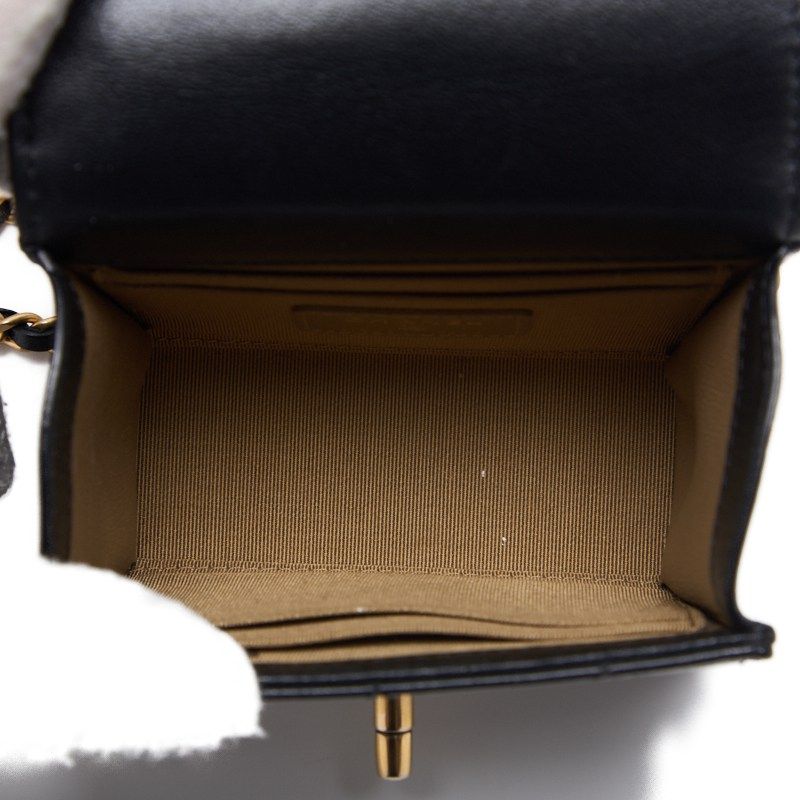 Chanel Mini Matelasse Pearl Chain Shoulder Lambskin Black With Gold Hardware