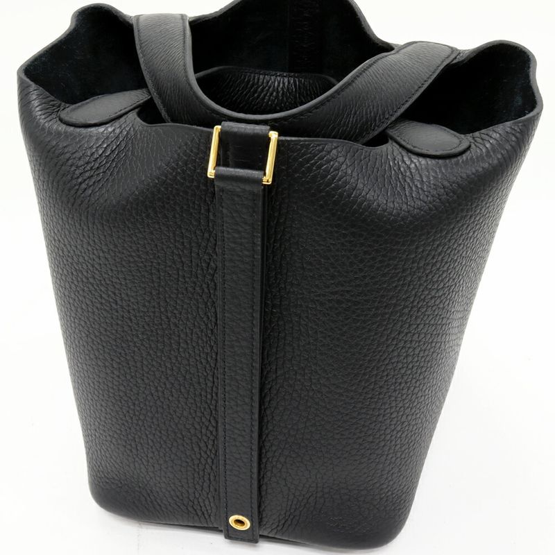 Hermes Handbag Tote Bag Picotin Lock PM Taurillon Cles Mance Black Gold Hardware