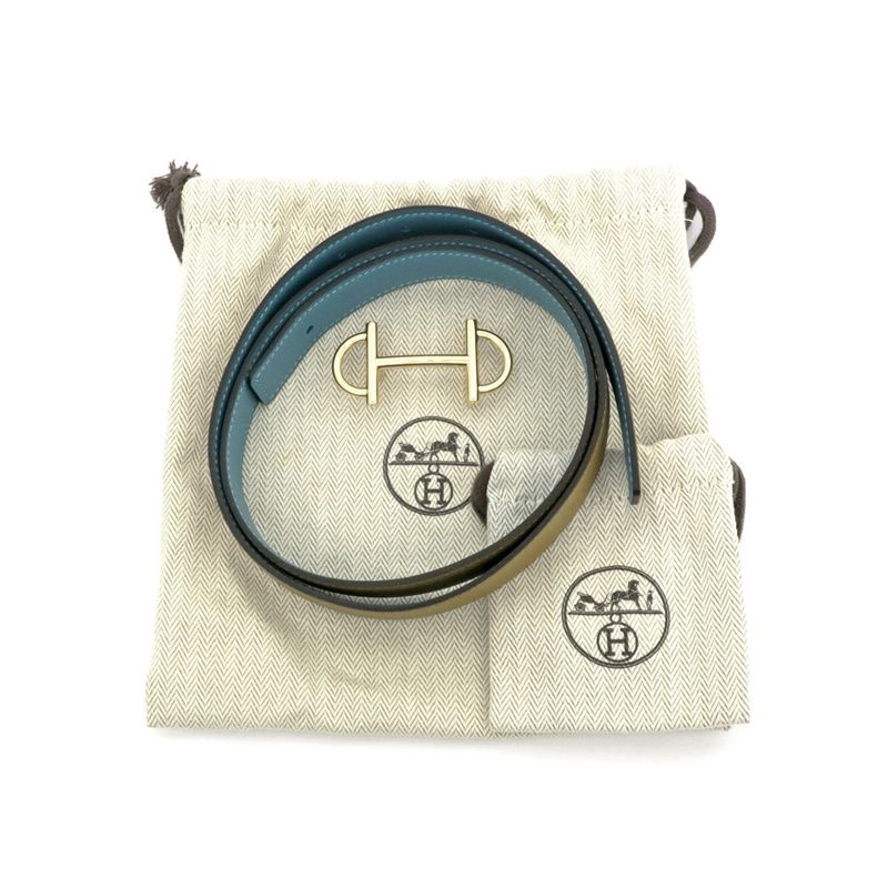 Hermes Belt Gamma New Blue Jean Biscuit Rose Gold Hardware 85cm