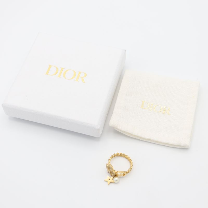 Christian DIOR Ring D-clover Clover Star Resin Pearl Size L Approx 13.5