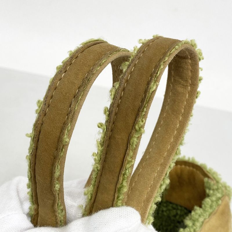 Chanel Handbag Suede Mouton Beige Green Gold Hardware Women's