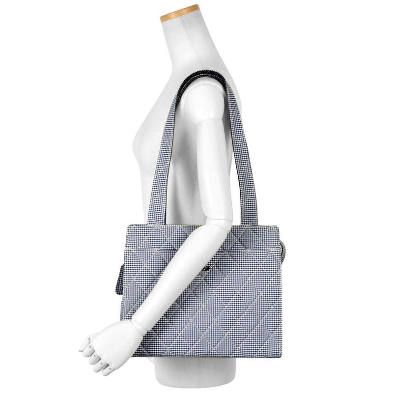 Chanel Coco Mark Matelasse Gingham Check Tote Bag Canvas Blue Silver Hardware