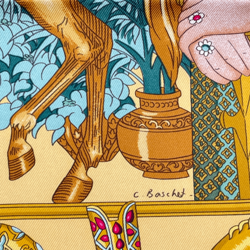 Hermes Carre 90 Silk Scarf Splendeur DES Maharajas Splendor Yellow Multicolor