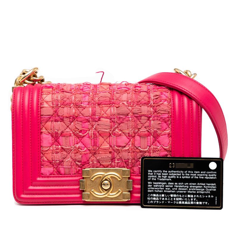 Chanel Boy Chanel 20 Chain Shoulder Bag Pink Tweed Lambskin Ladies Chanel