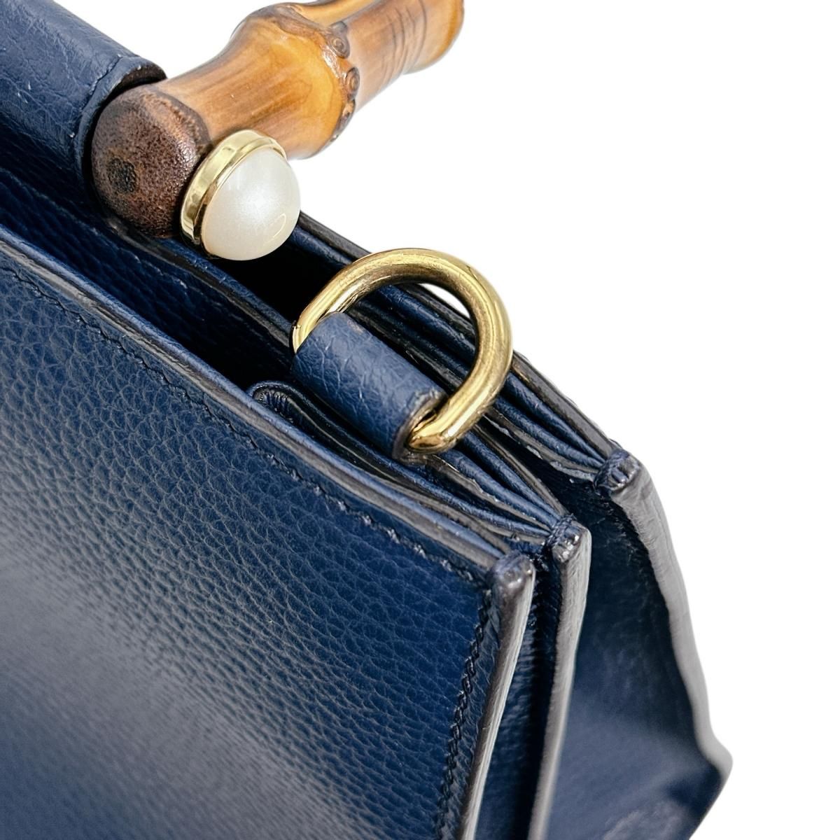 Gucci Leather Bamboo 2-Way Handbag Blue