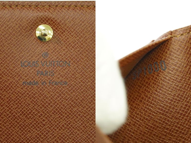 Authentic Louis Vuitton LV Porte Monet Vier Trésor Monogram Fold Wallet Brown