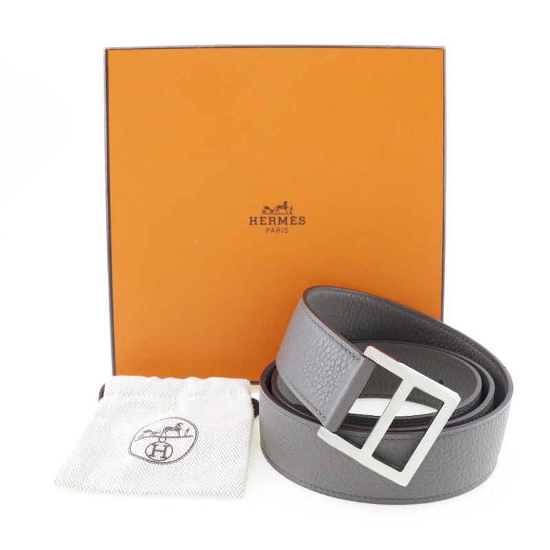 Hermes Serie Taurillon Clemence Etang Gray A Men's Belt