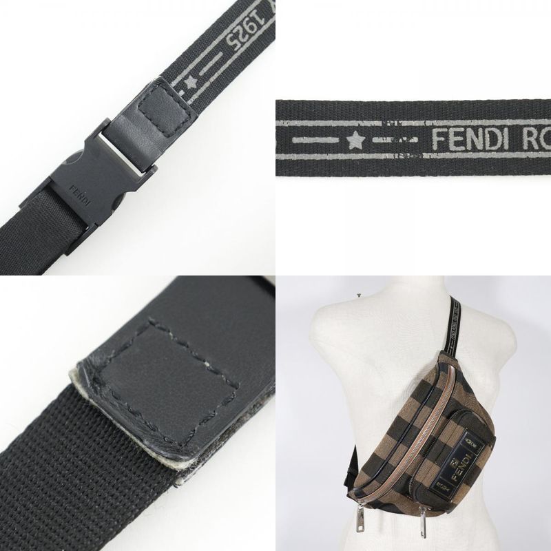 Fendi Pecan Stripe Body Bag 7va446 Nylon Canvas Brown Unisex Waist Bag