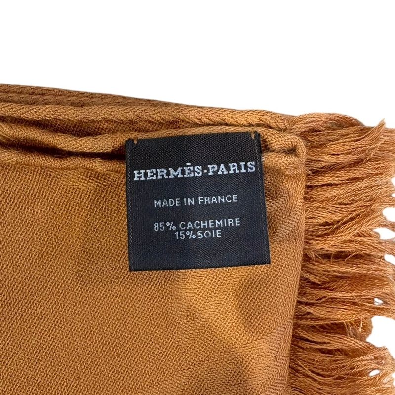 895 Hermes Shawl New Livris 220 Orange-Brown Large Shawl Cashmere Silk Hermes