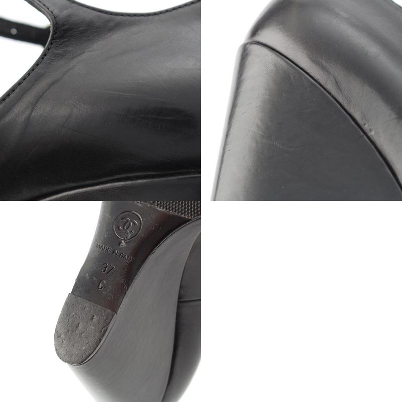 Chanel Coco Mark Bijoux Studded Heel Shoes Pumps Black 37