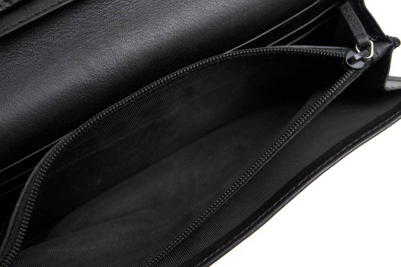 Gucci Long Wallet Women Leather Genuine Black 256434 Mistral Ggshape Pressed