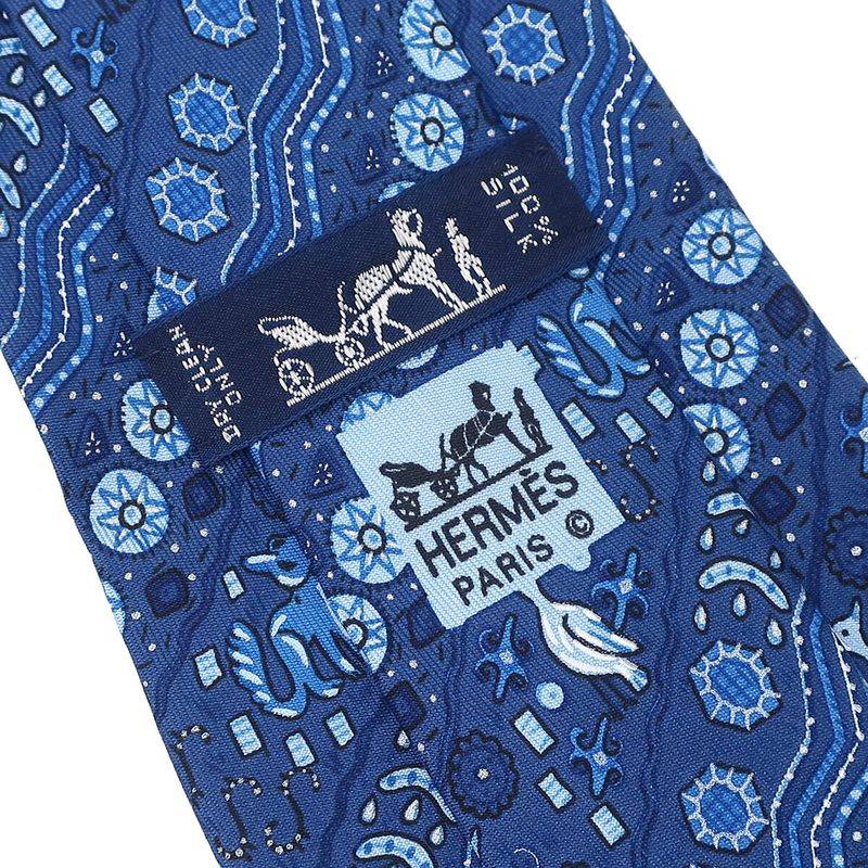 Hermes Necktie All Over Pattern 9cm (3.54in) Silk Blue