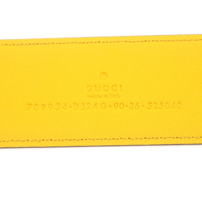 Gucci Memorable Buckle 709954 G Logo Buckle Bicolor Leather Belt Yellow Blue
