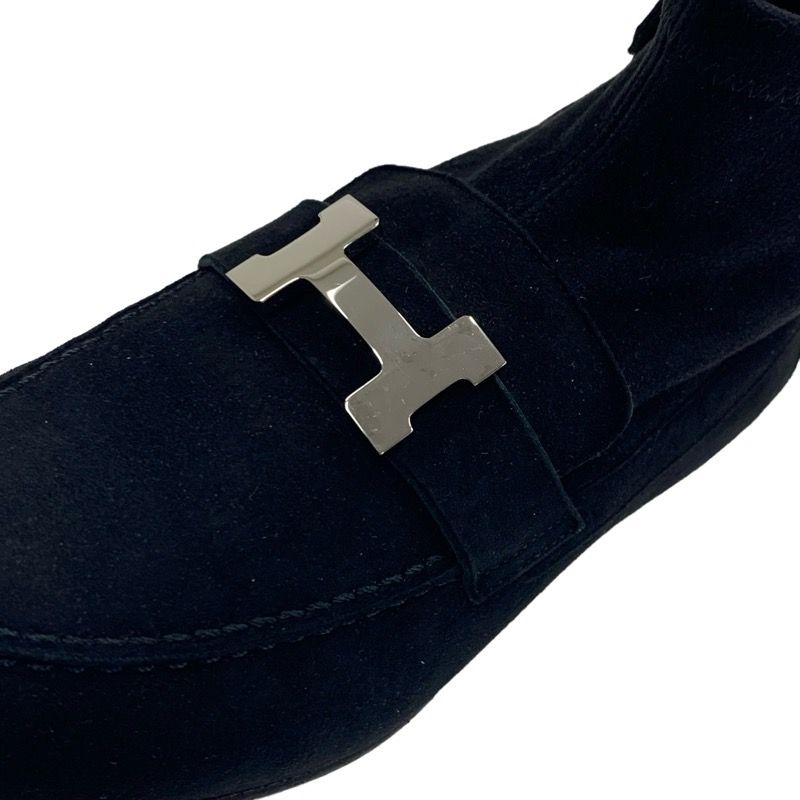 Hermes Saint Honore Boots Short Shoes Suede Black Silver Constance