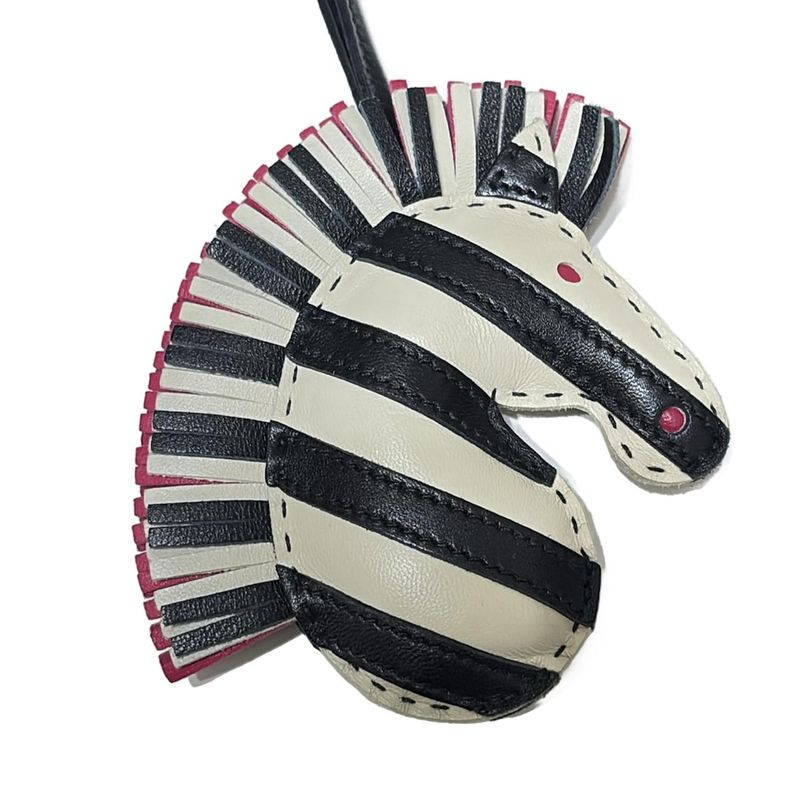 Hermes Key Holder (charm ) - Black White And Pink Zebra