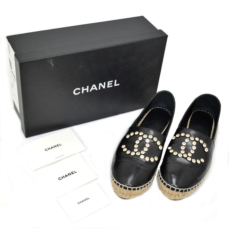 Chanel Espadrilles G35602 Coco Mark Bijoux Black Patent Leather 20C 37