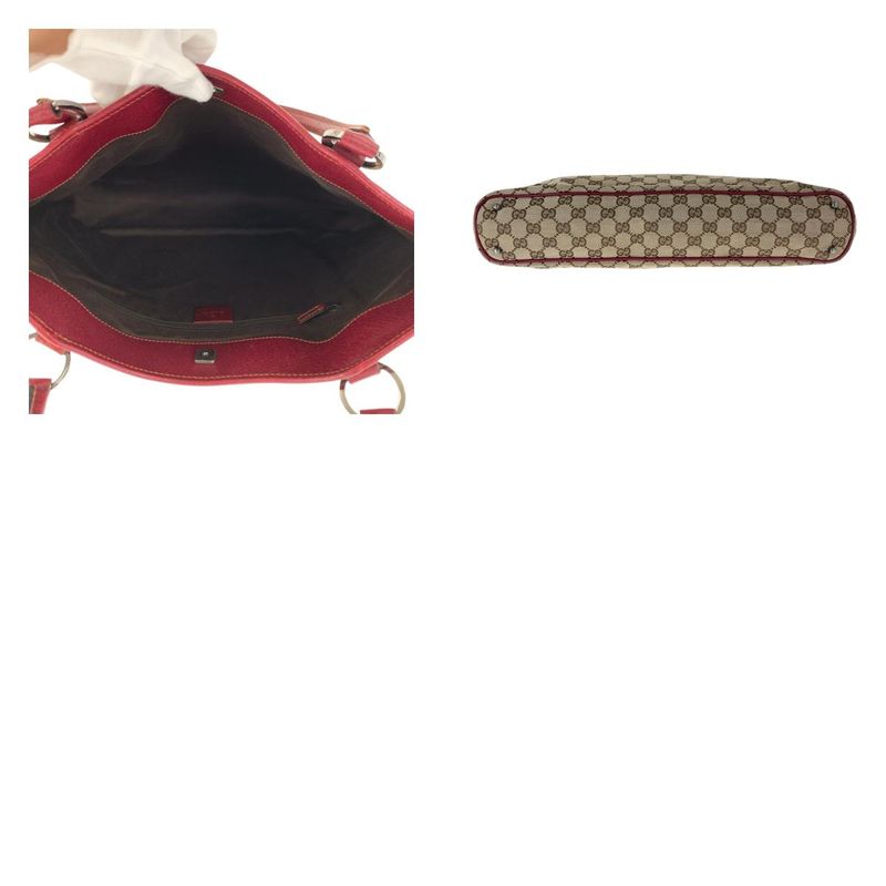 Gucci Beige Red Silver Hardware GG Canvas 113061 Tote Bag Shoulder Bag Women