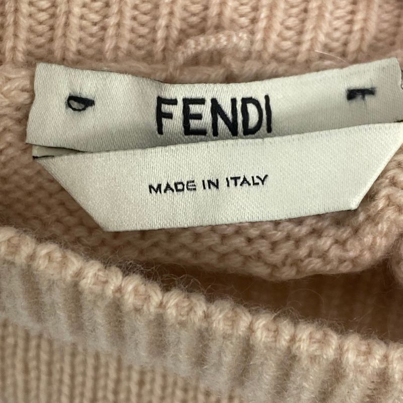 Fendi Sweater Knit Long Sleeves Logo Beige