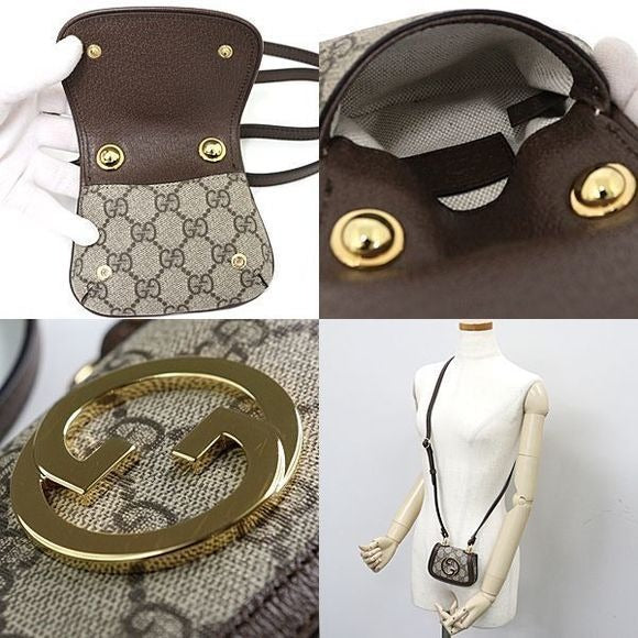 Gucci Blondie Card Case Wallet GG Supreme Canvas Shoulder Bag 698635 Beige/ebony