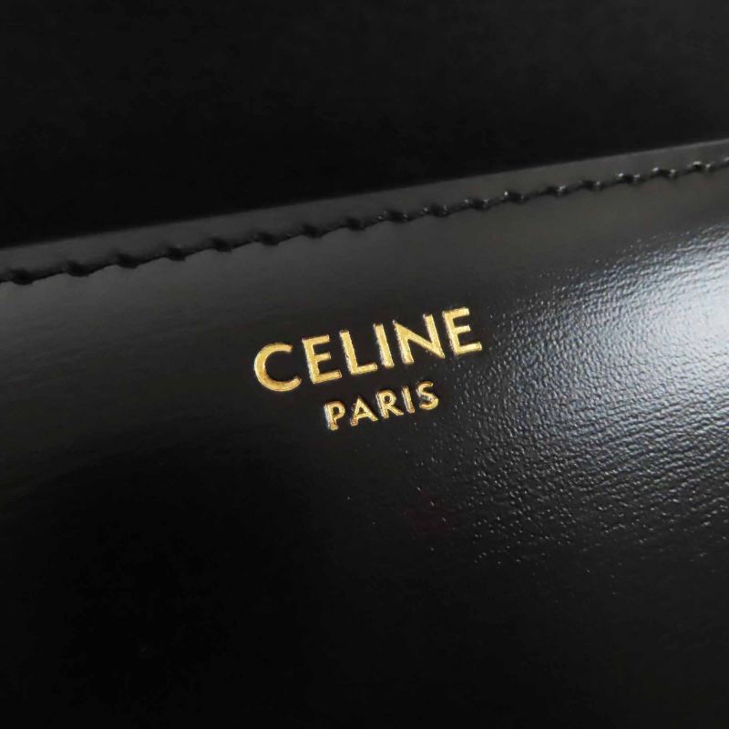 Celine 18842 Teen Triomphe Shiny Calfskin Shoulder Bag Black Gold Hardware