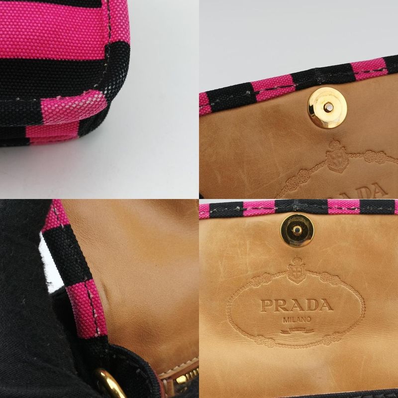 Prada Canapa Ligue Black And Brown And Pink Canvas Bt07857/b