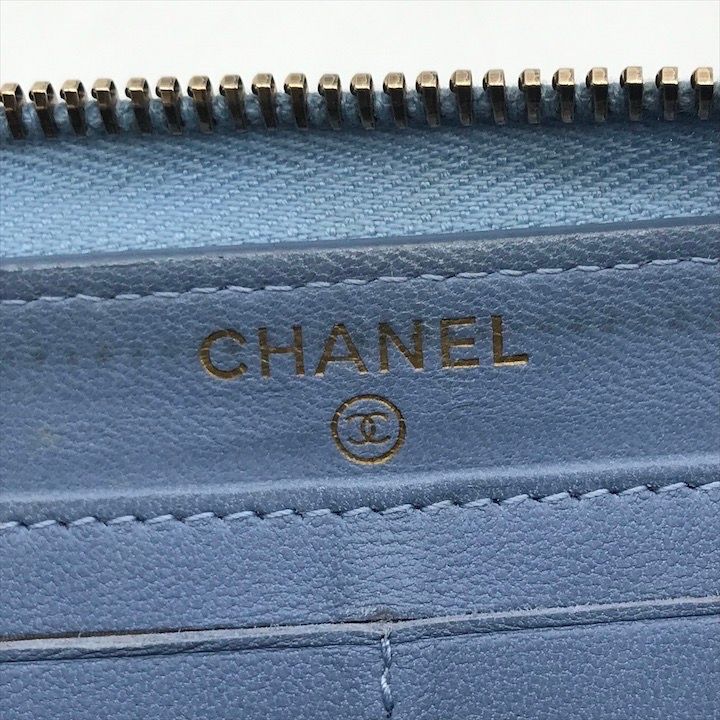 Chanel CC Logo Quilted Denim Zip Around Wallet Blue