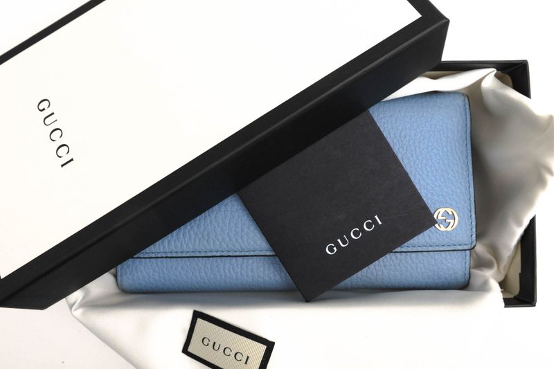 Gucci Long Wallet Ladies Women Leather Genuine Light Blue Light Blue 449279