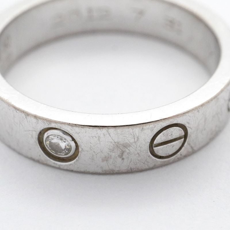 Cartier Ring Mini Love 1PD 18K White Gold White Togo Old Diamond #50 Ladies