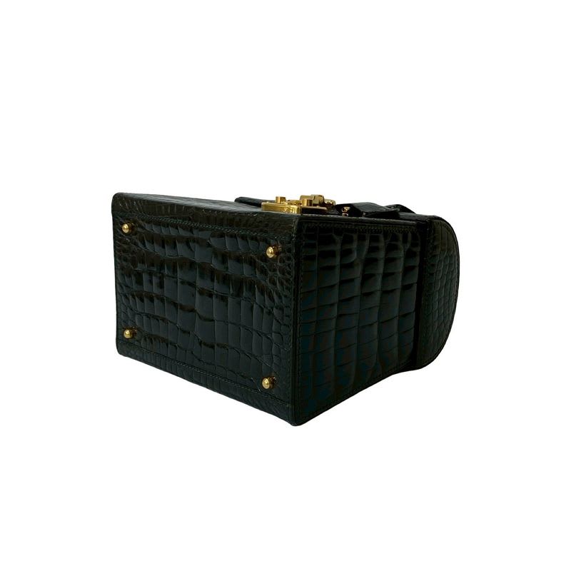 Gucci Vintage Ladylock Croco Leather Handbag Vanity Bag