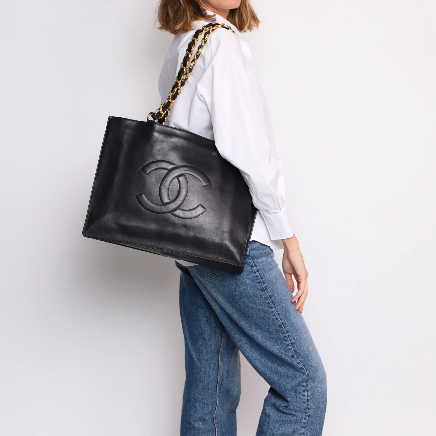 CHANEL Jumbo XL Shopping Tote Timeless Classic Black Lambskin Vintage